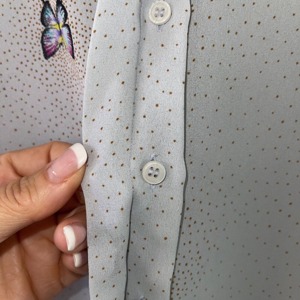 Alicia Vintage Womens Blouse Size Medium Gray Butterfly Print Crepe Casual - Picture 7 of 11